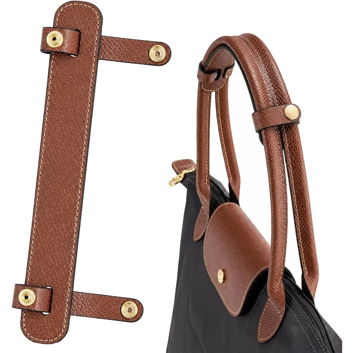 Shoulder Strap Pad Compatible with Longchamp Le Pliage Original Tote Bags – Upgraded Anti-Slip, Pressure-Relief & Wear-Protection Design, Premium Leather, Brown