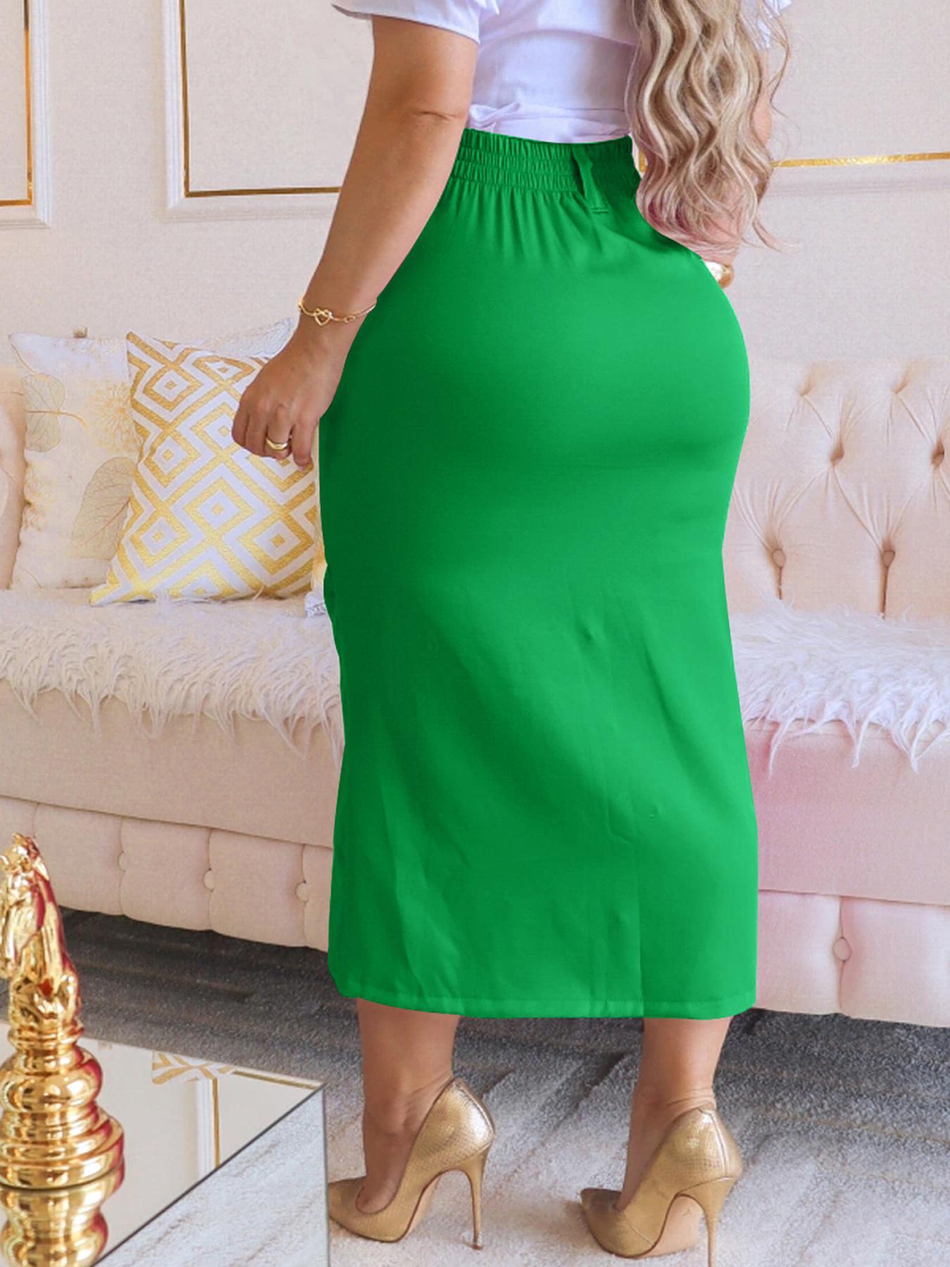 Women's Plain Pocket Split Thigh Fitted Pencil Skirt, Elegant High Waist Long Skirt for Work Office Business, Ladies's Clothes for All Seasons