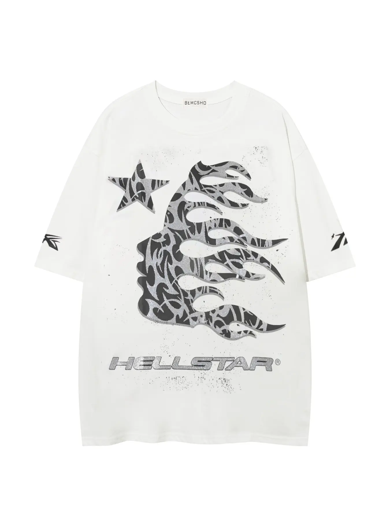 American Retro Star and Flame Print Loose T-Shirt for Men, Summer New Fashion Casual Short Sleeve Top, Trendy and Versatile Clothing