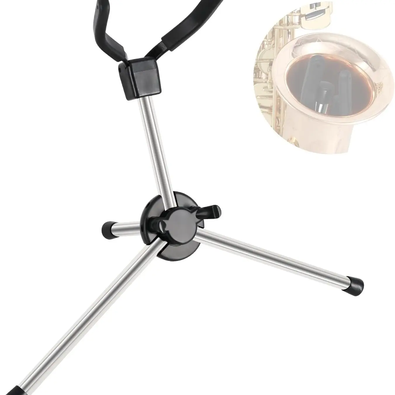 Alto Saxophone Stand, Foldable Portable Metal Sax Stand with Non-Slip Feet and Padded Holder, Compact Tripod Design for Alto Sax-Silver