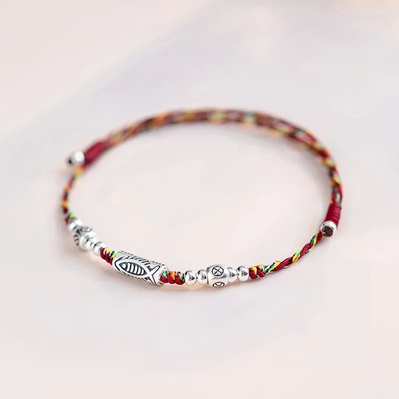 Red Beaded Bracelet for Women with Koi Fish and Lotus Charms, Ethnic Style Good Luck Jewelry for Exam Success, Ethnic Look