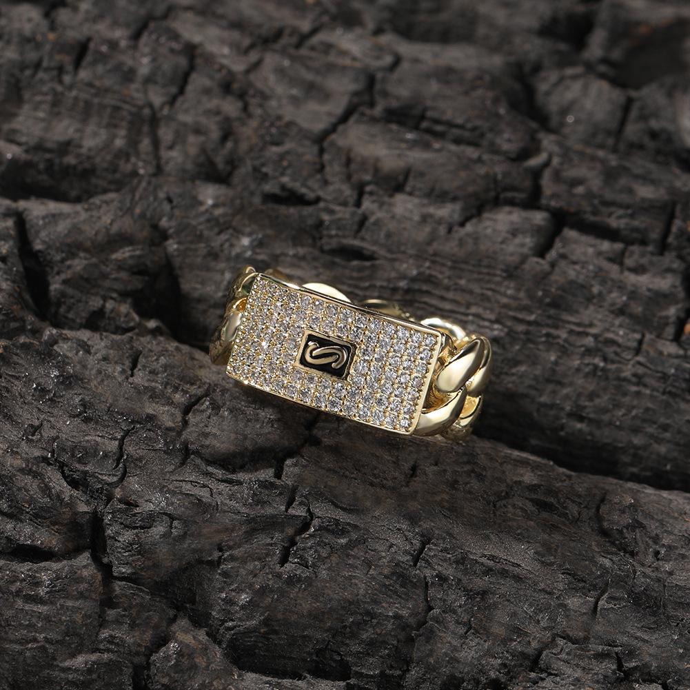 New Technology Anti-Rust 14K Gold Iced Ring| Hip Hop CZ Diamond Chain Ring for Men gf promise