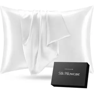 Mulberry Silk Pillowcase for Hair and  – Standard Size White – Soft Smooth Anti Frizz  Sleep Pillow Case with  Zipper