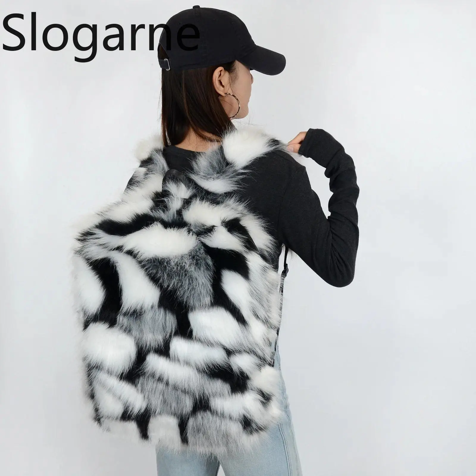 Women's Chic Designer Raccoon Faux Fur Backpack, Large Capacity Polyester-Acrylic Female Winter Travel Bag, 2026 New Year Gift, Designer Bags, High-Capacity, Nylon, Elegant, Brand Designer