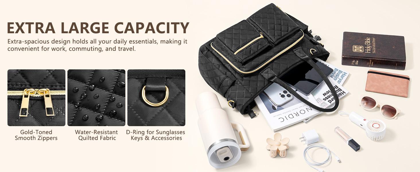 Large Bible Bag with Bible Cover Case for Women, Quilted Church Tote Bag Bible Carrying Case w/Shoulder Strap, Bible Study Supplies Journaling Kit Bible Accessories Christmas Christian Gifts for Women