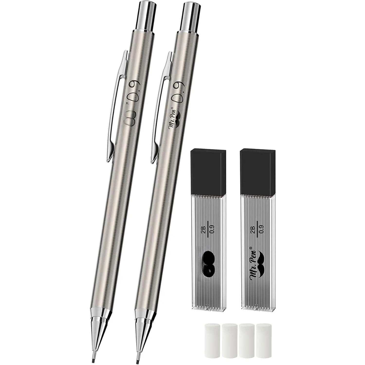 - Metal Mechanical cil Set with Lead Refills & Erasers, 2 Pack