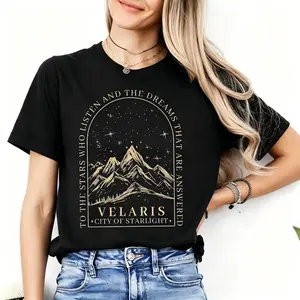 Unisex Fantasy Graphic T-Shirt, Velaris Inspired "To The Stars Who Listen" Quote Tee, A Court Of Thorns And Roses Bookish Fan Gift