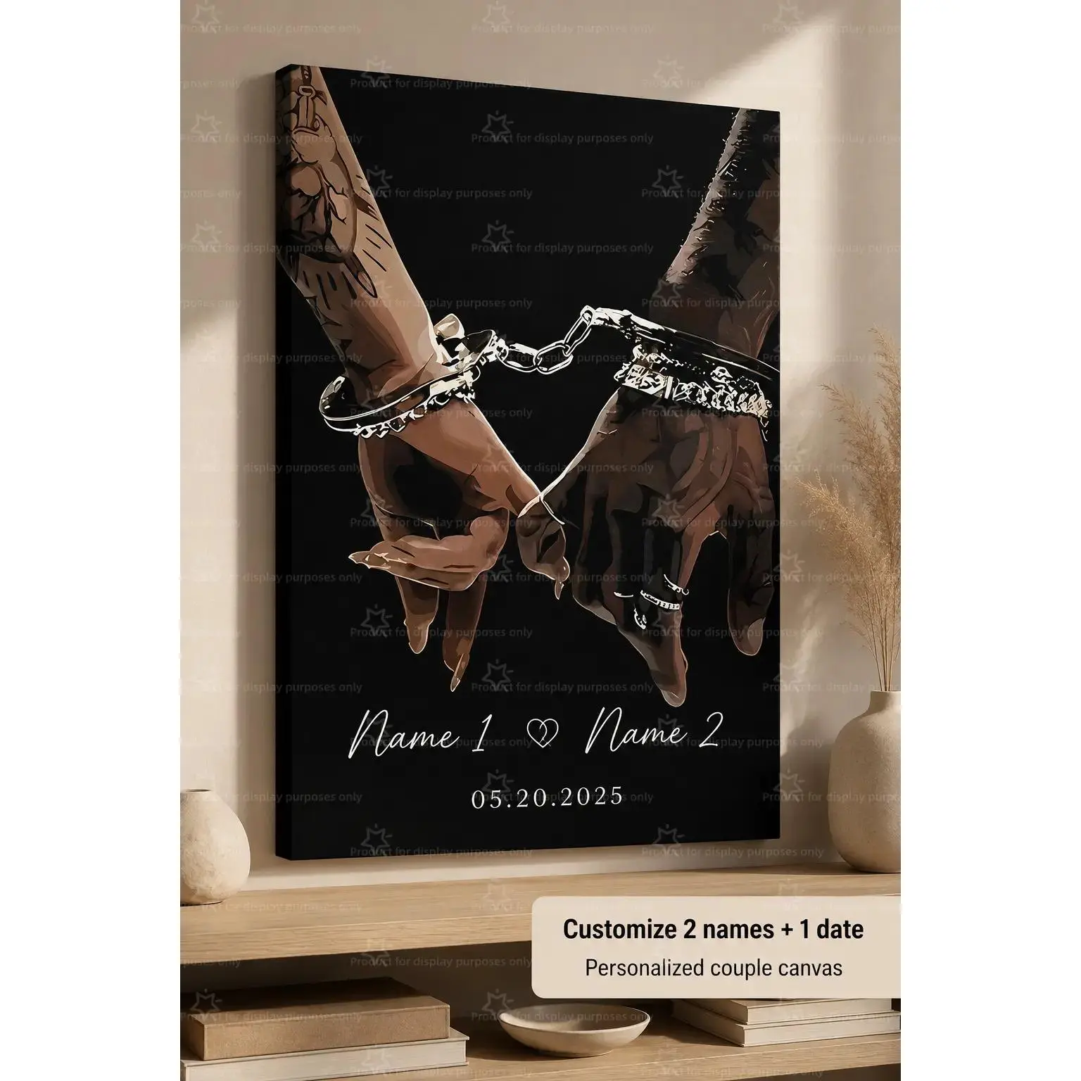 Custom Dark Romantic Couple Hands Canvas Poster Personalized 2 Names Date Print, Edgy Love Wall Art, Alternative Bedroom Living Room Decor, Anniversary Gift, Aesthetic Poster Print, Custom Canvas Wall Decor