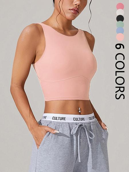 Women's Solid Color Crop Yoga Sports Bra, Breathable Comfortable Sports Bra, Ladies Sportswear for Indoor Outdoor Wear