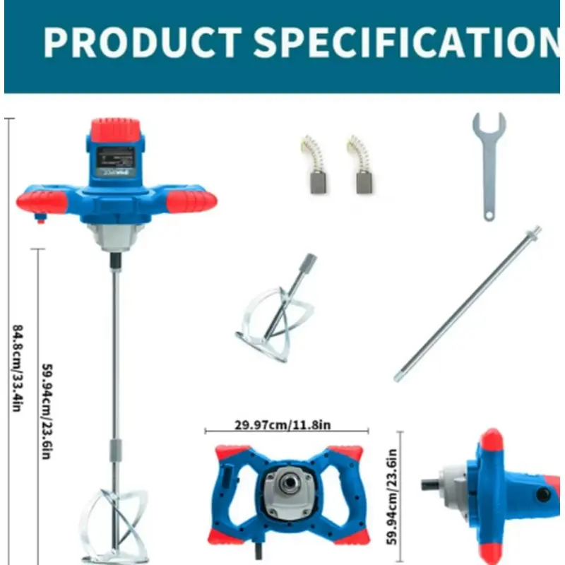 Multifunctional heavy-duty concrete mixer, durable construction, suitable for mixing paint, cement, filler, sealant, and mortar, perfect for DIY, woodworking, and construction projects, for indoor and outdoor use