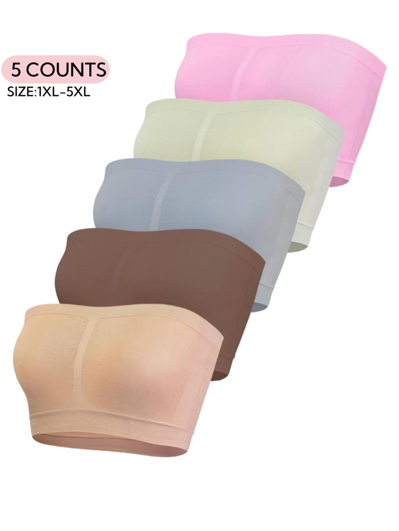 【Plus Size】solid Color Bandeau Bra, Casual Comfortable Breathable Bra for Daily Wear, Women's Plus Size Lingerie for All Seasons, Straplessbra