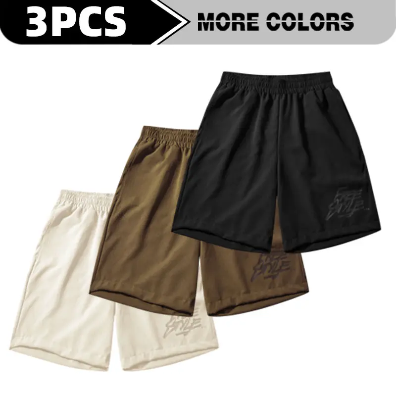 Summer tricolor quick drying thin shorts, loose hanging five quarter pants, street letter printed fitness sports basketball shorts