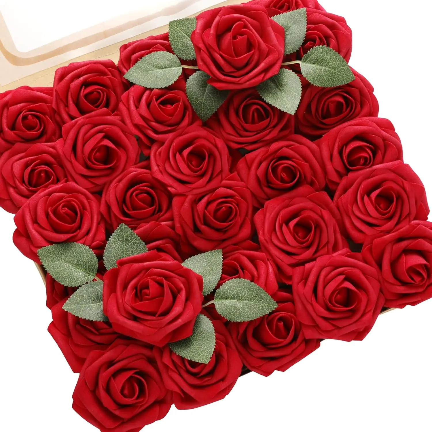 25pcs Dark Red Artificial Rose Flowers, Foam Roses w/Stem for DIY Wedding Bouquets Centerpieces Bridal Shower Party Home Decorations, Foam Floral for Outdoors Party Backdrop, Room/Table, Christmas Tree Decor