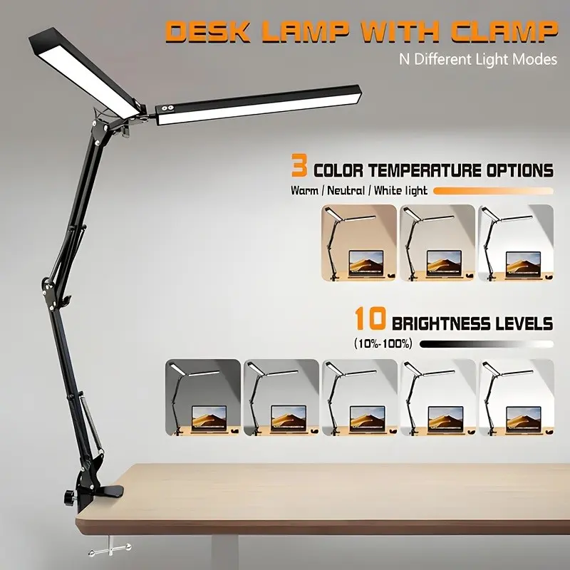 LED desk lamp, black, three-colour light – modern USB design – 360° swivel, suitable for use in bedrooms, living rooms and offices, indoor lighting desk lamp
