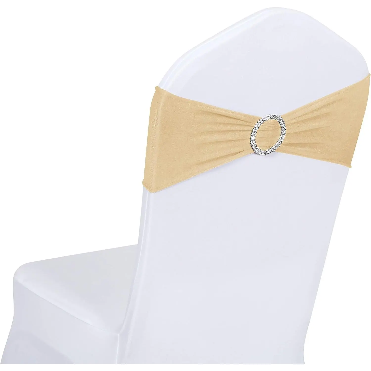 50 PCS Spandex Fabric Stretch Chair Sashes with Slider - Elastic Stretch Fit Chair Cover Bows for Wedding, Banquets Event Decorations