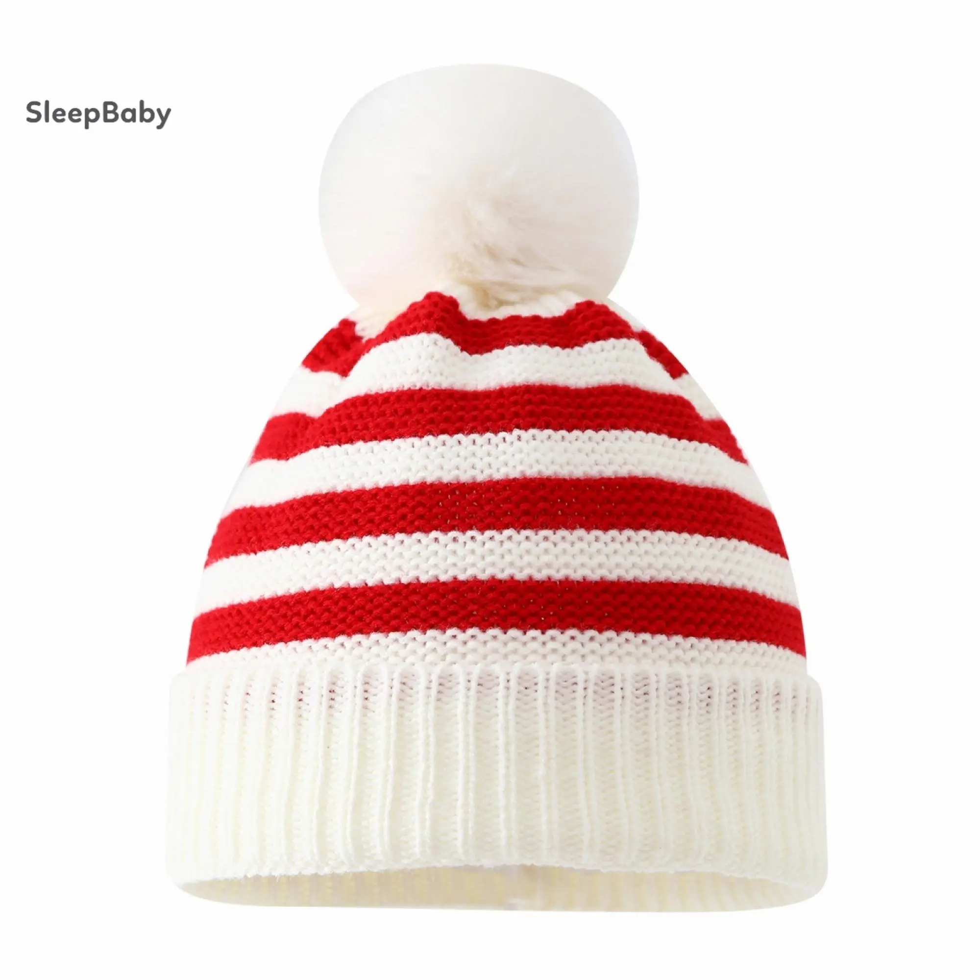 Christmas Knit Hat Stripe Print Bobbles Winter Beanies Hat for Boys Girls