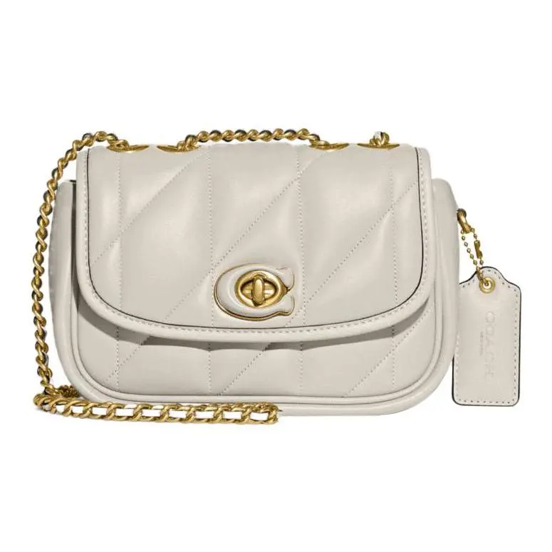 Coach Madison Quilted Turn-Lock Chain Crossbody Bag for Women in Soft Napa Leather, Medium White Verifiable, with credentials and supporting global authentication