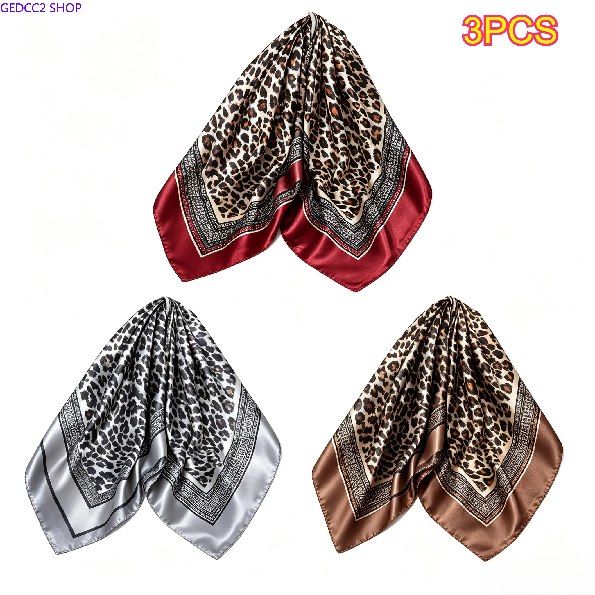 3 Pack Square Silk Scarves for Women, 90x90cm Soft, Versatile Korean Style Printed Shawl for Everyday Fashion, Female, Scarf, 3Pcs, 90*90Cm