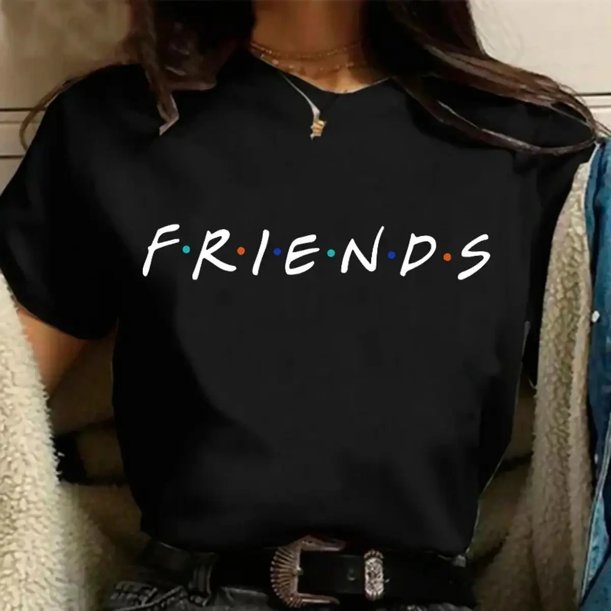 Women's Fitted Comfortable Short-Sleeve T-Shirt - Fashion Friends TV Show Funny Cartoon Graphic, Customized Harajuku Korean Vintage Casual Tops for Anniversary Gifting
