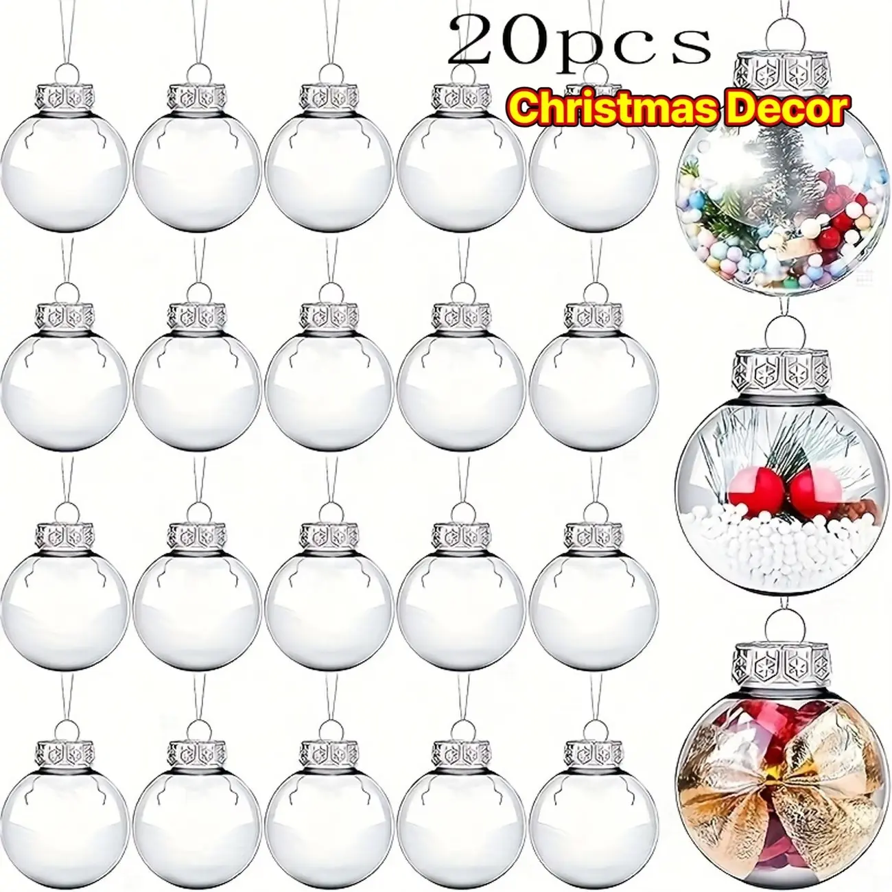 20 Transparent Christmas Balls, Fillable Plastic Tree Ornaments, Decorative Ornaments, 2.36 Inch Craft Supplies, Tree Decorations, Festive Home Decoration, Holiday Decoration Items