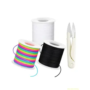 Stretchy Bracelet String Kit with Scissors, 3 Rolls Elastic String forDIY Crafts, imm Stretchy Cord for JewelryMaking Sewing Necklace Beading,495FT, Polyester Cord, Jewelry Making Supplies,(Black, White, Rainbow)