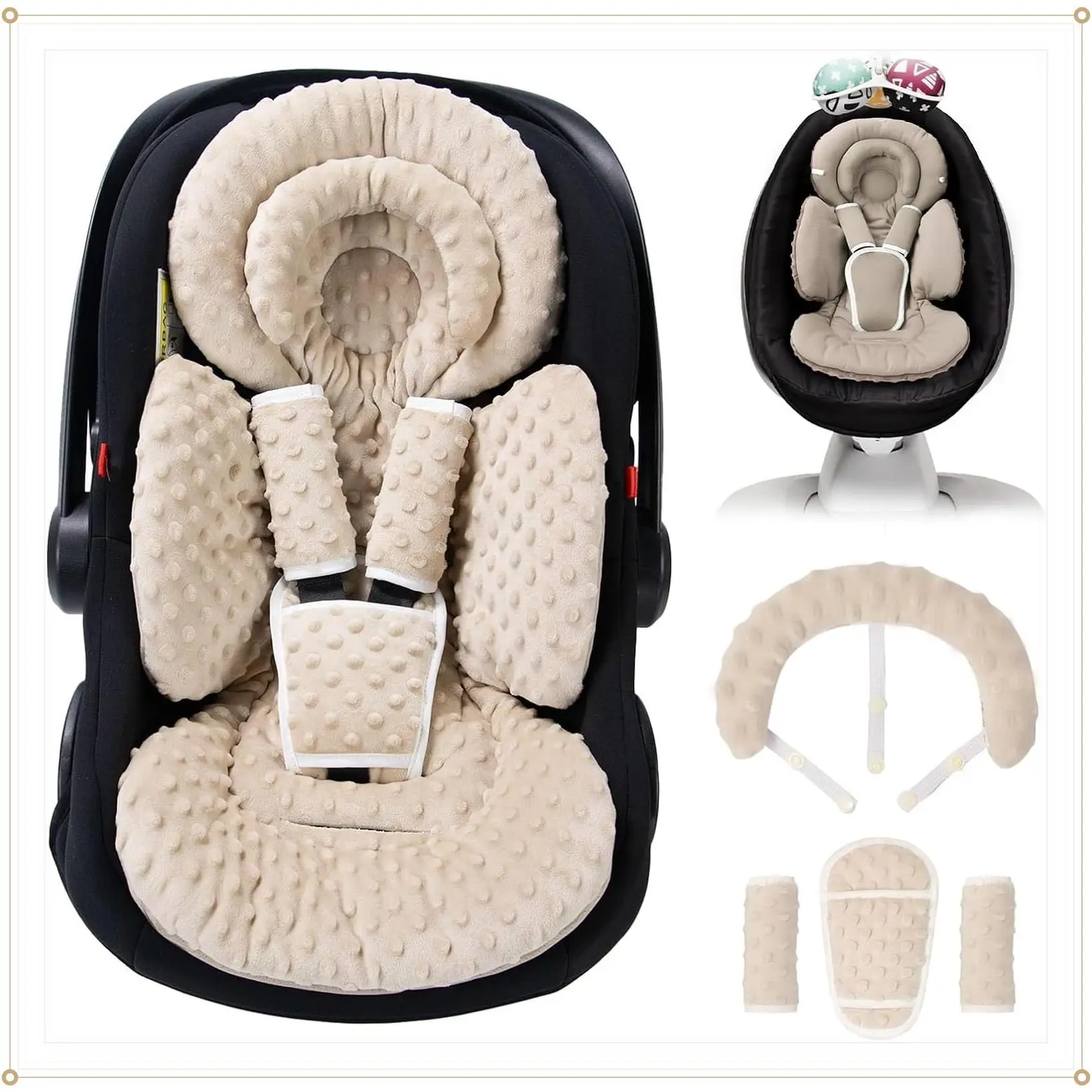 Infant Car Seat Insert with Extra Cushion for Preemie to Toddler, Reversible Newborn Head and Body Support, Fits Stroller, Baby Swing, Bouncer - Dots, BeigeGift