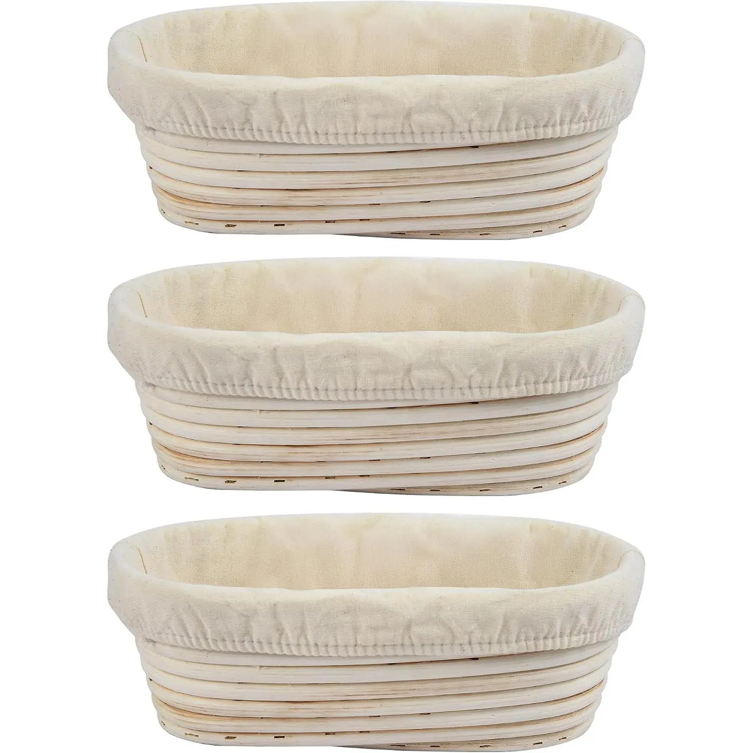 3Pcs Banneton Bread Proofing Basket, 10 inch Oval Banneton Basket,Sourdough Proofing Basket,Bread Bowl Handmade Rattan Baskets and Liners for Professional & Home Sourdough Bread Baking