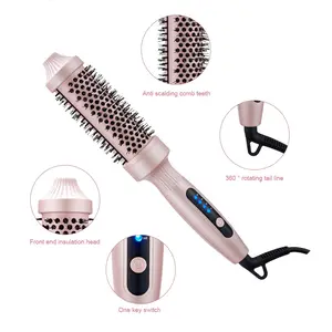 1.5 Inch Ceramic Tourmaline Ionic Hot Brush, Dual Voltage Thermal Curling Brush Volumizer, Professional Heated Styling Tool for Smooth Hair, Root Volume, Loose & Voluminous Curls