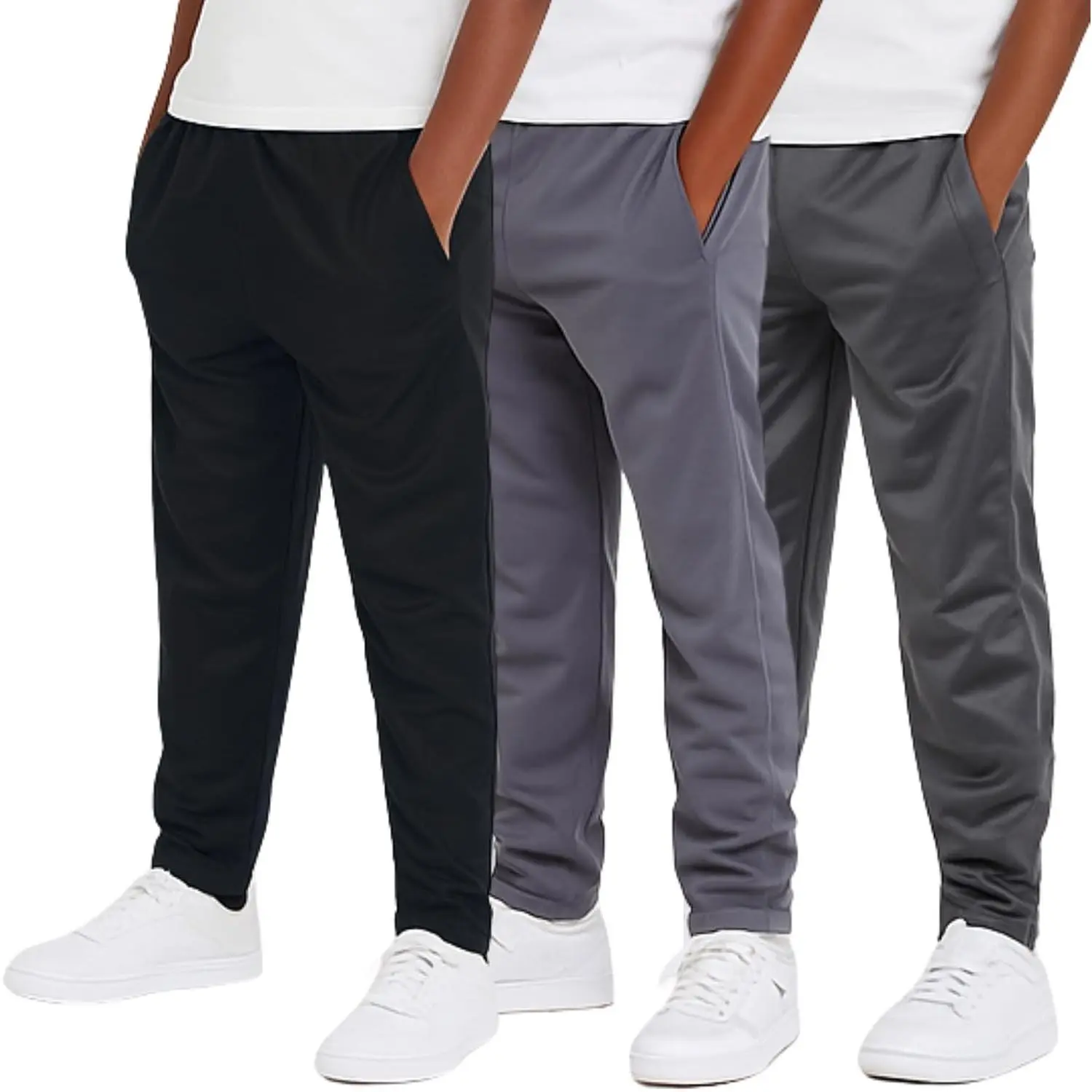 3 Pack Boys Sweatpants Athletic Tricot Open Bottom Active Track Pants Lightweight Sweat Pants for Boys