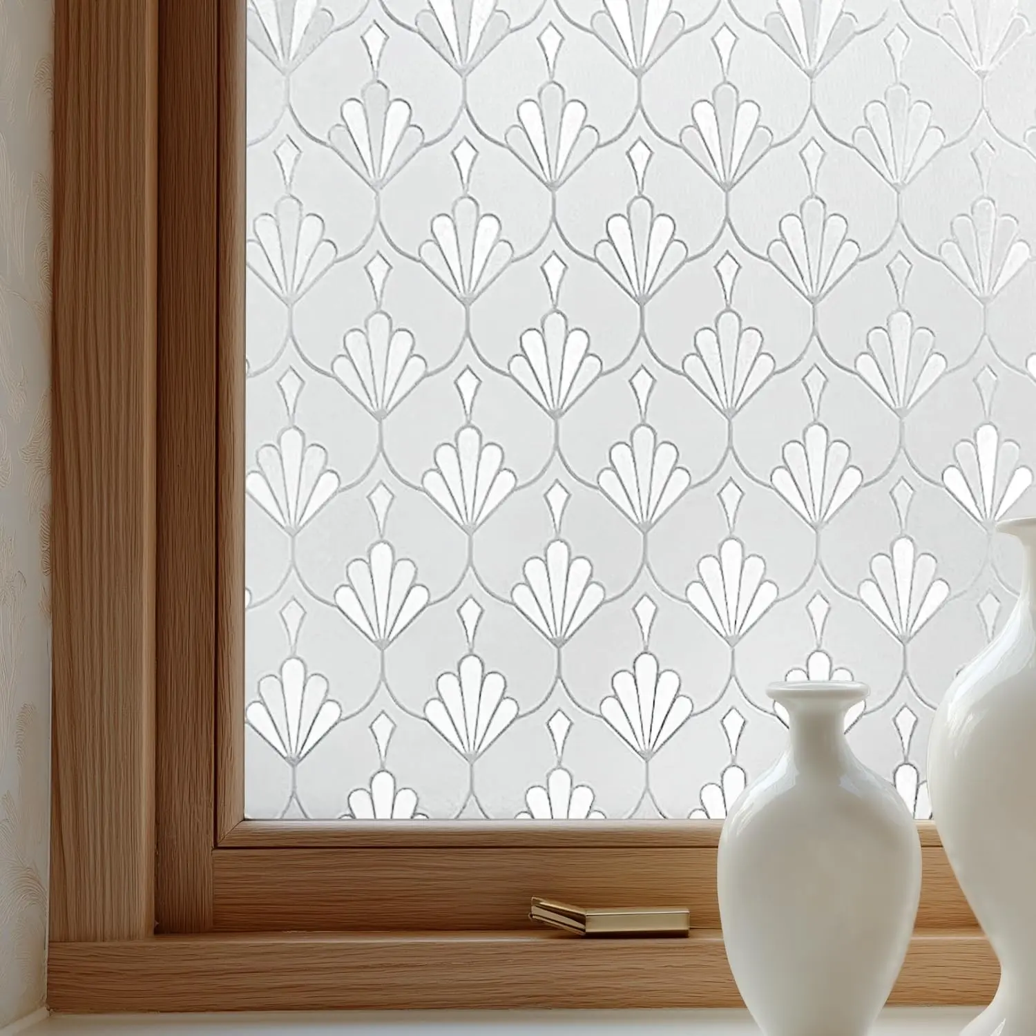 Window Privacy Film Decorative for Front Door, Bathroom Static Cling Stained Glass Sticker Opaque Heat Control UV Blocking Non-Adhesive for Home Windows 23.6 X 78.7 inches