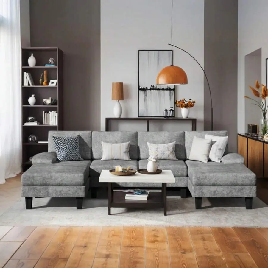Sectional Sofa Couches For Living Room, U Shaped Modular Sectional Sofa, Convertible Sofa Bed 6 Seats Sectional Sleeper Sofa Comfy Couch With Adjustable Backrest