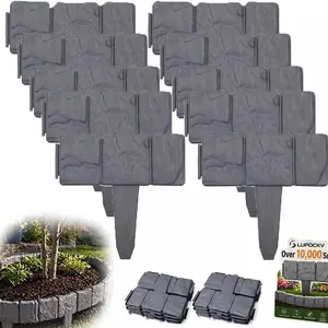 10pcs Stone-Like Plastic Fence Panels, Foldable & Interlocking Garden Barrier, Outdoor Lawn Border, Yard Decoration, Decorative Garden Fence, Floor Mount