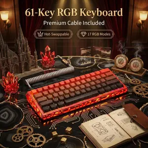 Red Translucent 60% Mechanical Keyboard, Gasket Mount Hot-Swappable RGB Wired Gaming Keyboard with Red Switch, N-Key Rollover for PC/Mac Gaming & Office Setup