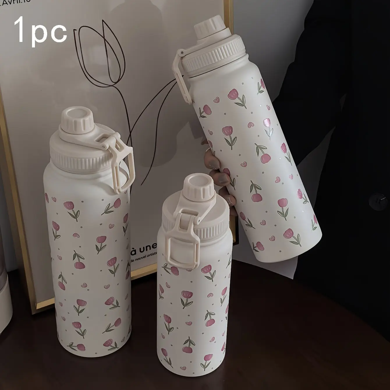 Heart Tulip Series Water Bottle, Dual Layer Stainless Steel Insulated Cup, Travel Mug, Gym & Outdoor Drinkware, Double Wall Insulated, Holiday Gift