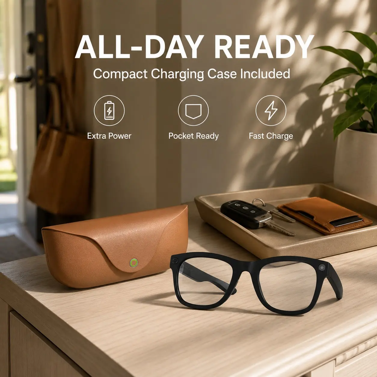 AI Smart Camera Glasses 2026 | 8MP HD Lens, 1080P Stabilized Video, Bluetooth Calling, Real-Time Translation & Voice Control, Portable Charging Case, Outdoor & Travel Wearable Tech