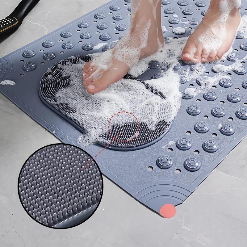 1pc non-slip shower mat, bathtub mat with drain holes and suction cups, foot massage shower rug, home bathroom, bathroom necessities