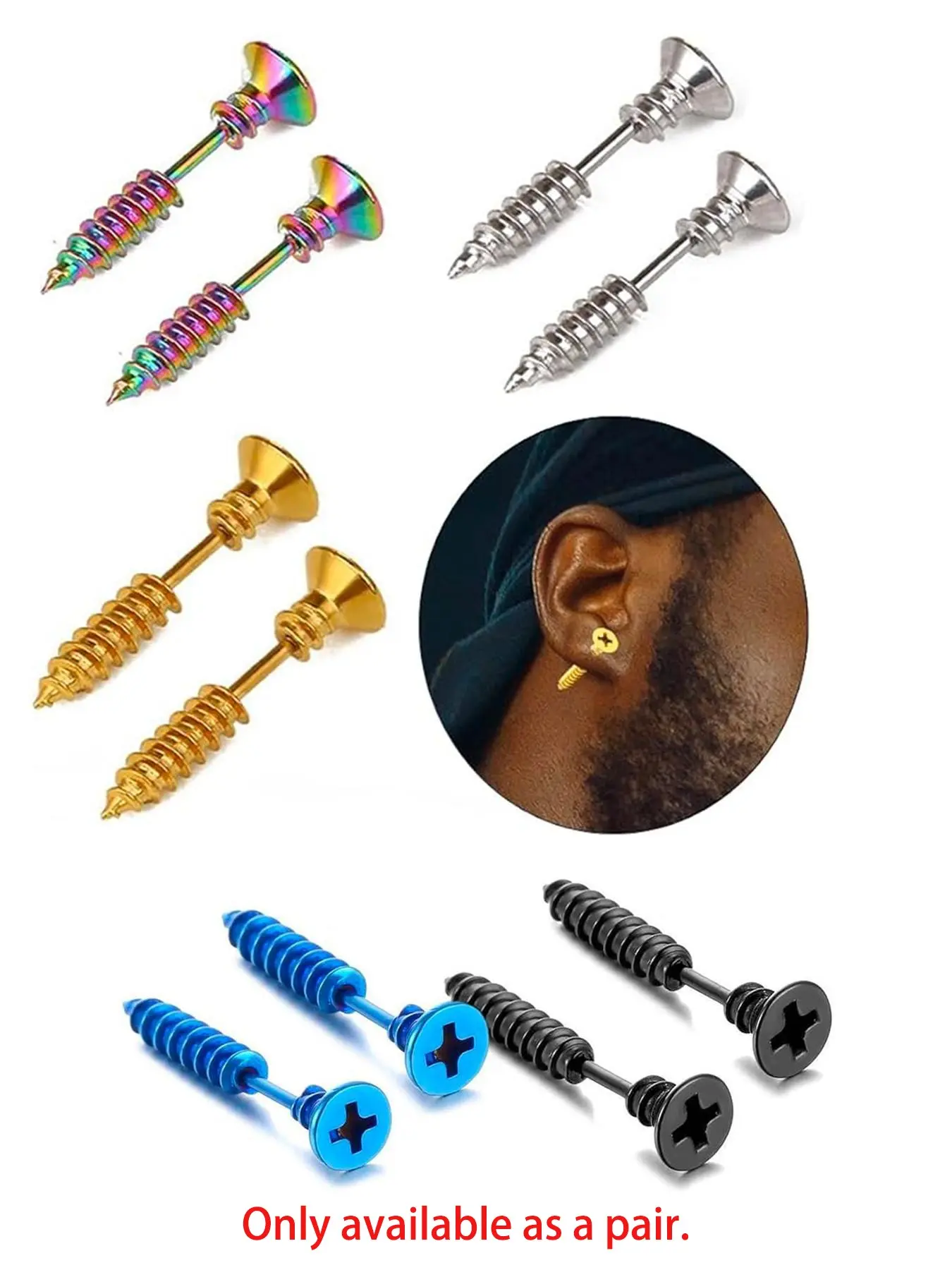 Unisex Stainless Steel Screw Ear Studs & Safety Pin Earrings, Punk Hip-Hop Design, Hypoallergenic, Cool Grunge Style, Piercing Jewelry, Fashion Earrings