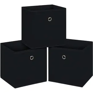 Black Foldable Storage Cubes Bins,11 Inch Cloth Storage Cube Fabric Storage Box Cubes Organizer Baskets with Handles for Home Organizer Set of 3 (Black)