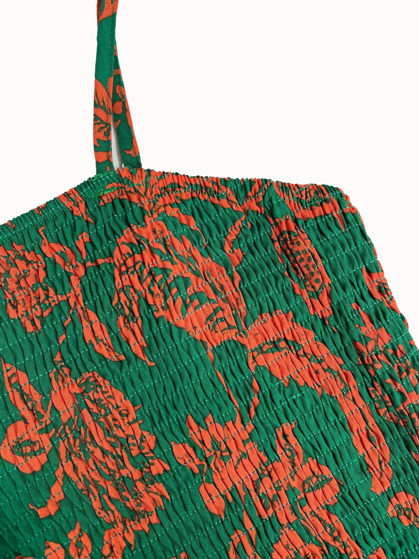 Women's Floral Print Shirred Waist Maxi Dress, Sleeveless Backless Design, Adjustable Strap, Casual Vacation Wear, Spring Summer