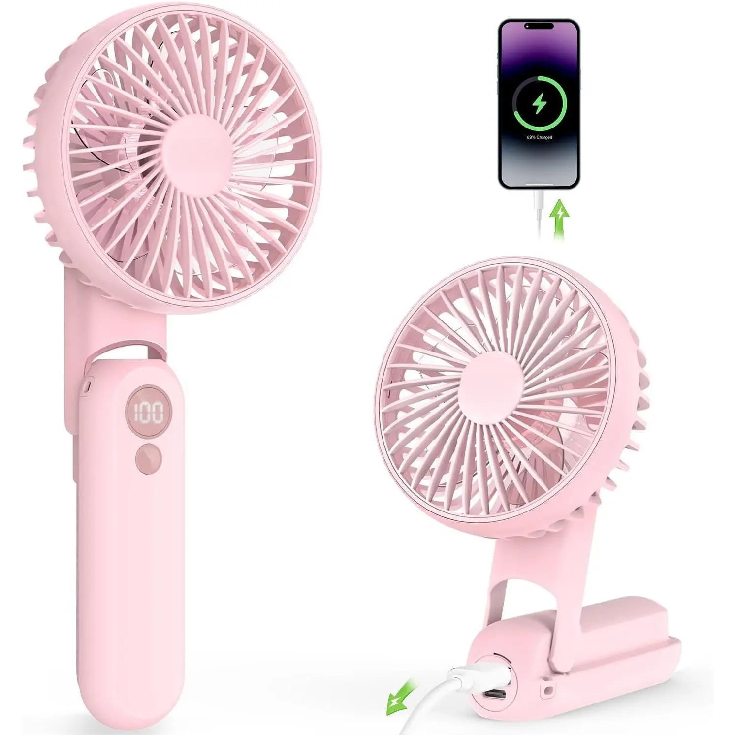 Portable Fan for Travel, 5 Speed Ultra Quiet 3-18H with Backup Power  Digital Display Foldable Personal Fan Lanyard  Fan Hot Flashes  Outdoor