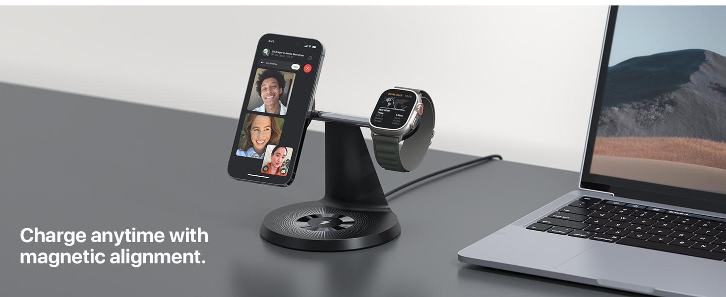 Charging Station for Apple Multiple Devices, for MagSafe Charger Stand, Wireless Charger for MagSafe 3 in 1 for iPhone 16 15 14 13 12 Series, Apple Watch, AirPods Pro/3/2 (30W Adapter Included)