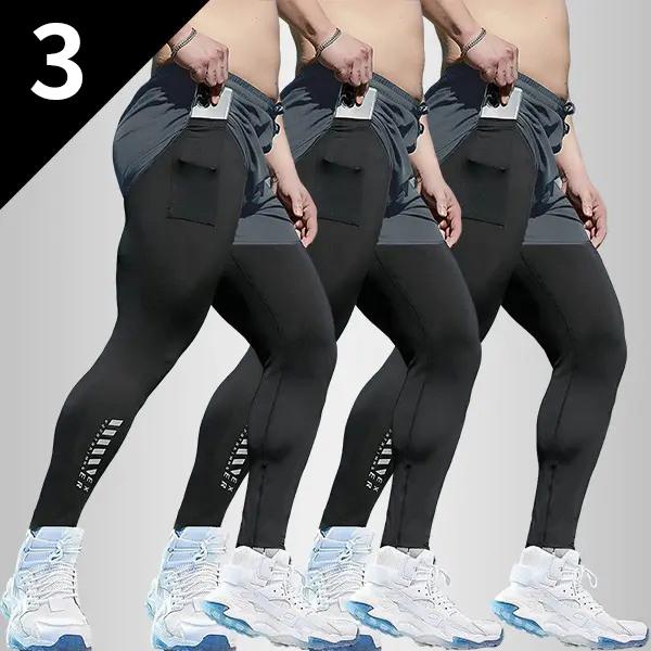 3 Pack Men's Compression Training Pants Breathable Stretch Athletic Pants with Pockets for Running, Basketball, Pilates & Gym Workouts, Compression Sports Wear, Fitness Joggers, Gym Training Pants fits