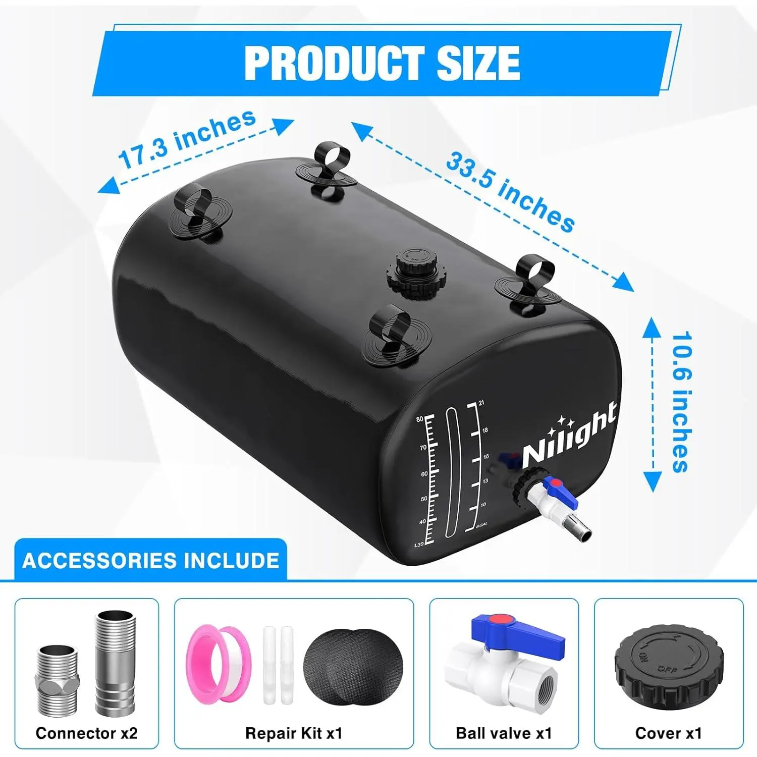 Nilight 30Gal/113L Water Storage Bladder RV Potable Water Bladder Tank 1000D PVC Foldable Collapsible Water Storage Containers for RV Truck Bed Camping Garden Irrigation Emergency Water Use Black