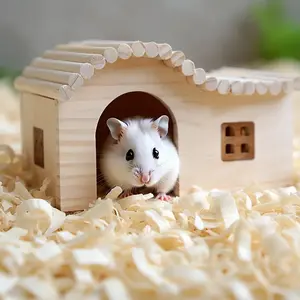Small Animal Hideout, Natural Wooden Hamster House, Suitable for Hamsters, Quails, Dwarf Rabbits, Chew Toy, Cage Accessory