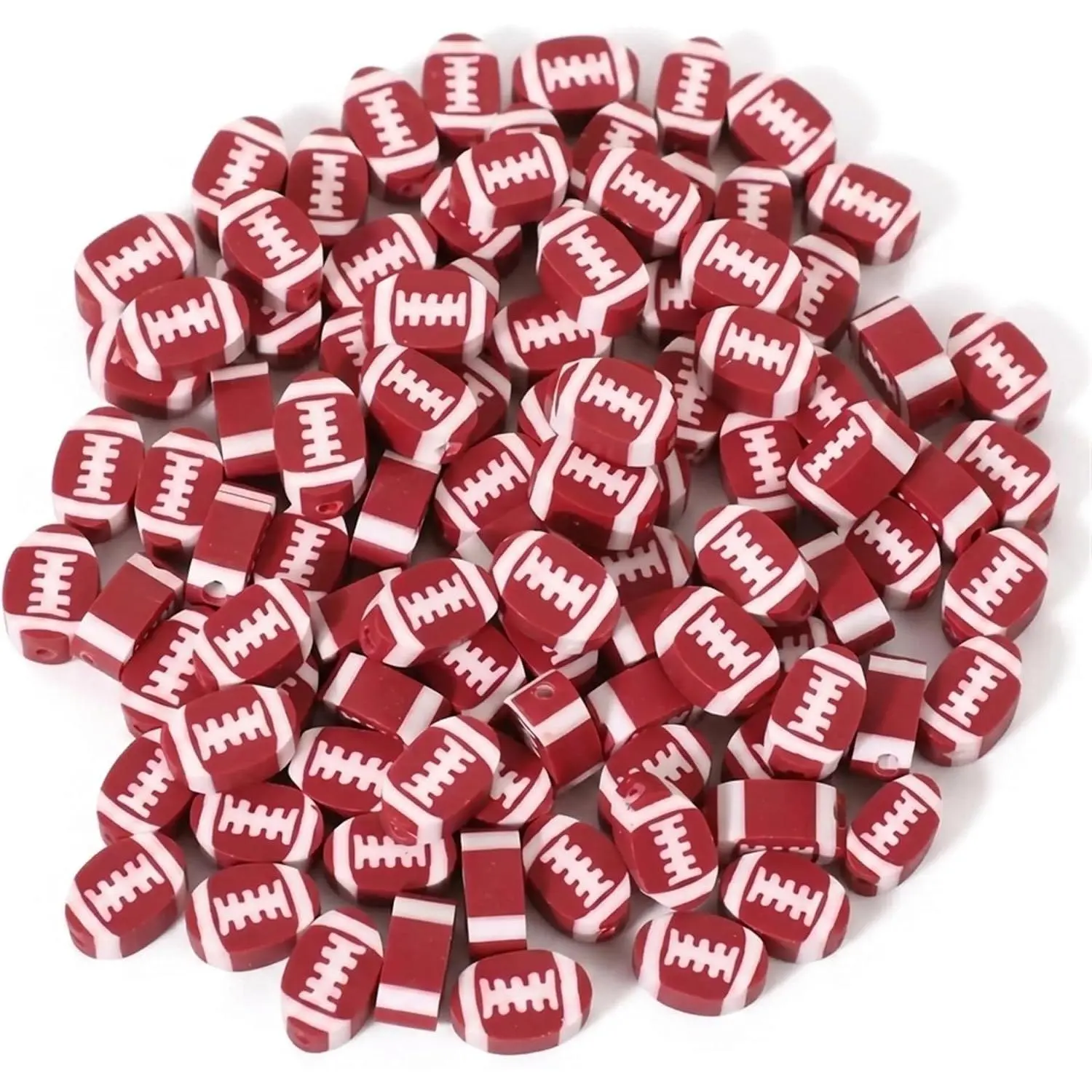100 count Football Soft Clay Bead Kit,  Spacer Beads for DIY Clips, Pins, Bag Decorations, Keychains, Bracelets, Wristlets, Necklaces, Earrings, Football Accessories, and  Stuff (Red White)