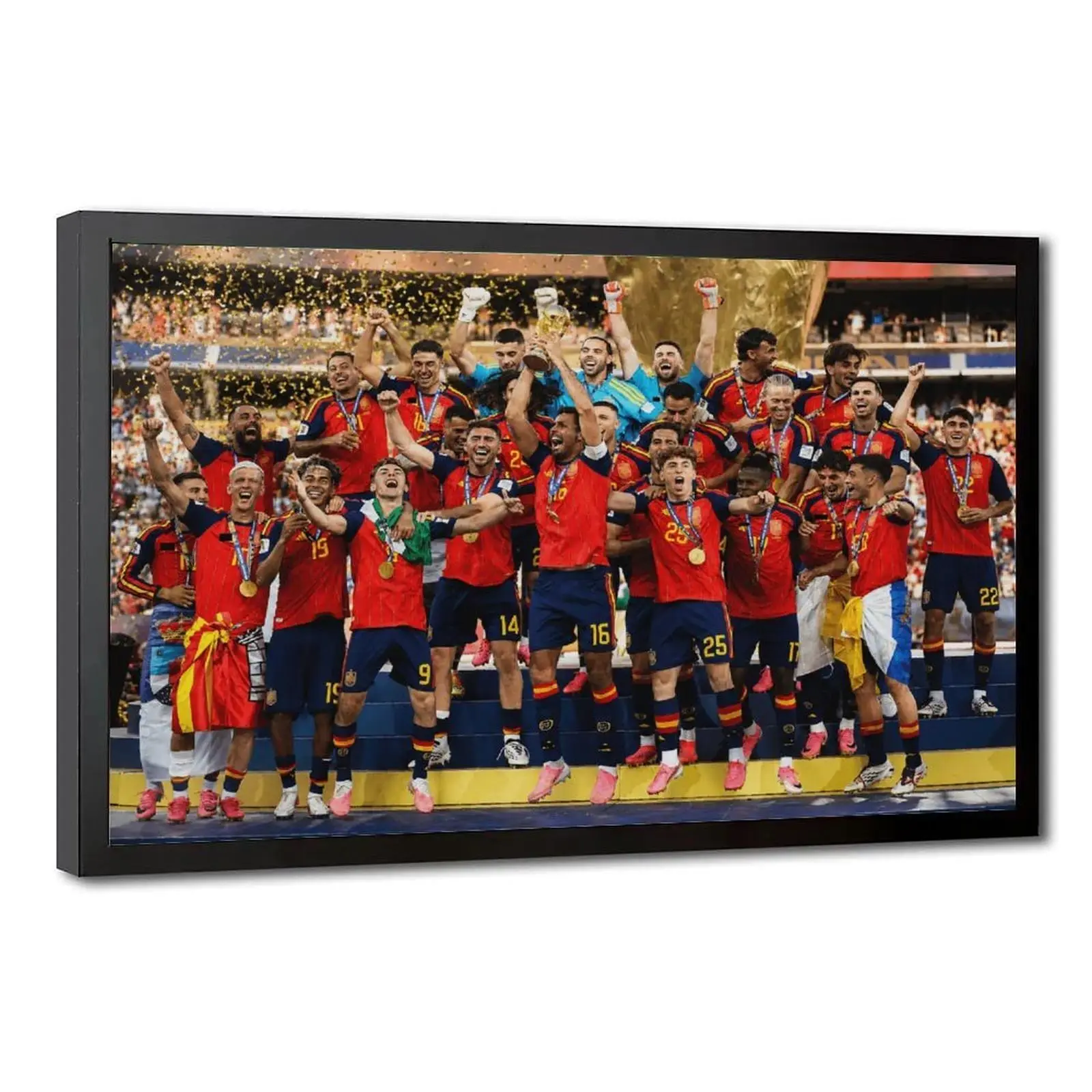 Spain Soccer Championship Canvas Poster, Minimalist Group Celebration Layout Vibrant Sports Artwork, Framed Decor for Hanging, Collectible Home Wall Art Supplies