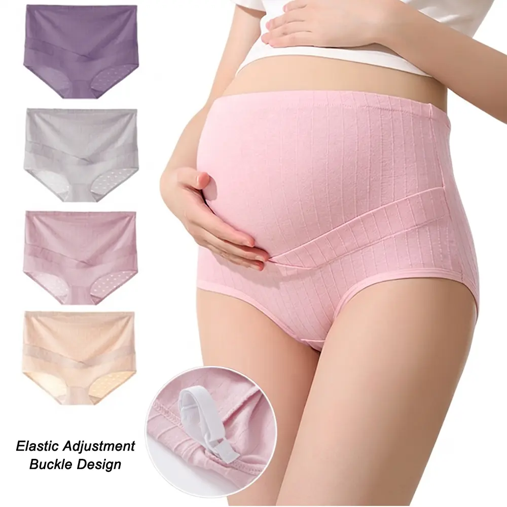 Dadamayar Women's 4-Pack Pure Cotton Maternity Briefs, Heart Jacquard High Waisted Underwear with an Adjustable Band for Pregnancy & Postpartum Support, Maternity Clothes, High Cut, Briefs Set, Pregnancy Underwear, Postpartum Maternity Panty