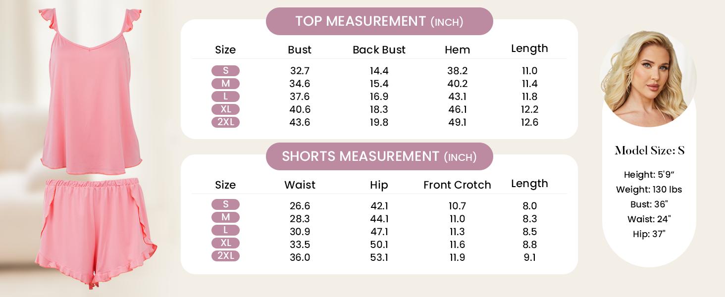 Pajama woman Women's Pajama Set, Ruffled Camisole and Shorts, 2-Piece Casual Sleepwear, Comfortable and Cute Bridal Pajamas for Summer, Home Wear, Easter Gift