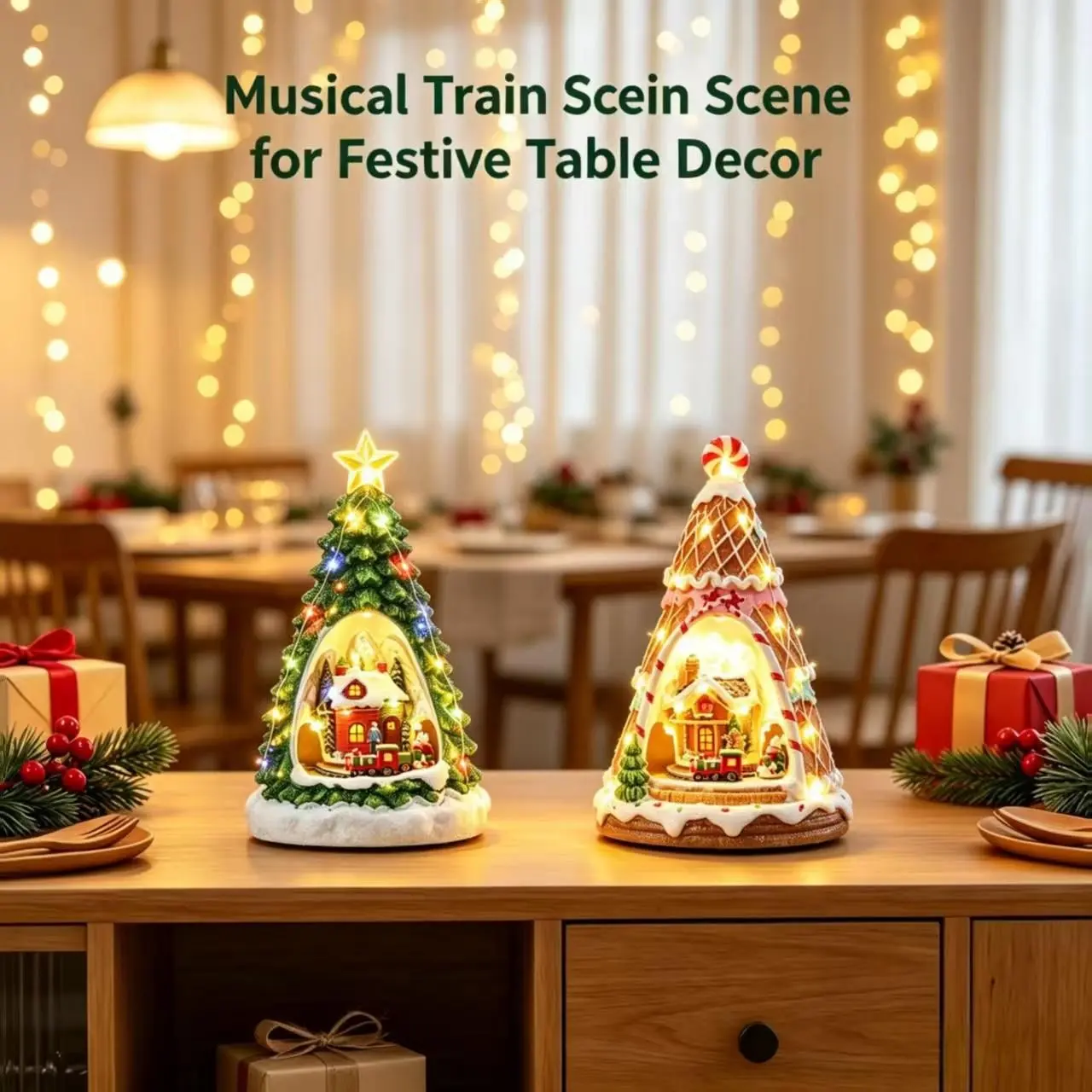 Christmas Tree Rotating Music Box, Warm Light Glowing Train Snow Scene Decor, Desktop, Living Room, Bookshelf, Window Display, Holiday Gift, Decoration