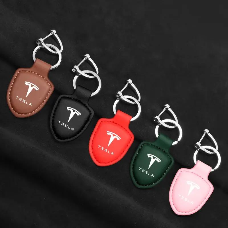 Vintage Leather Metal Car Keychain Ring for Tesla Model 3 Y S X, Roadster, Cybertruck - Premium Key Accessory for Space X Enthusiasts